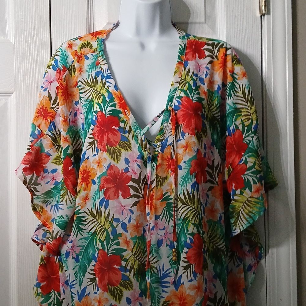 Time and Tru sheer tropical tunic beach coverup Sz L (12-14) NWOT - Picture 3 of 7